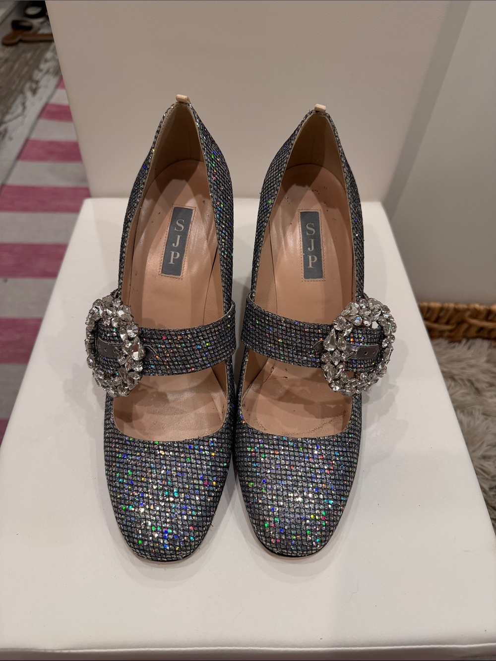 SJP by Sarah Jessica Parker Iridescent Gunmetal Crystal Mary Jane Pumps